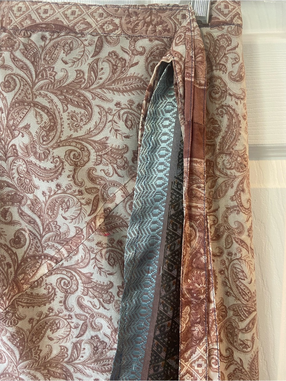 100% Upcycled Sari Silk Adjustable, Reversible, Wrap Skirt, Made in India - Picture 6 of 10